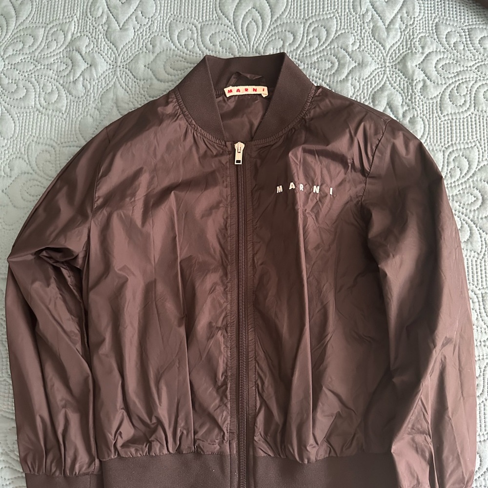 Marni Brown Puffer Jacket with Classic Collar and Water-Resistant Material